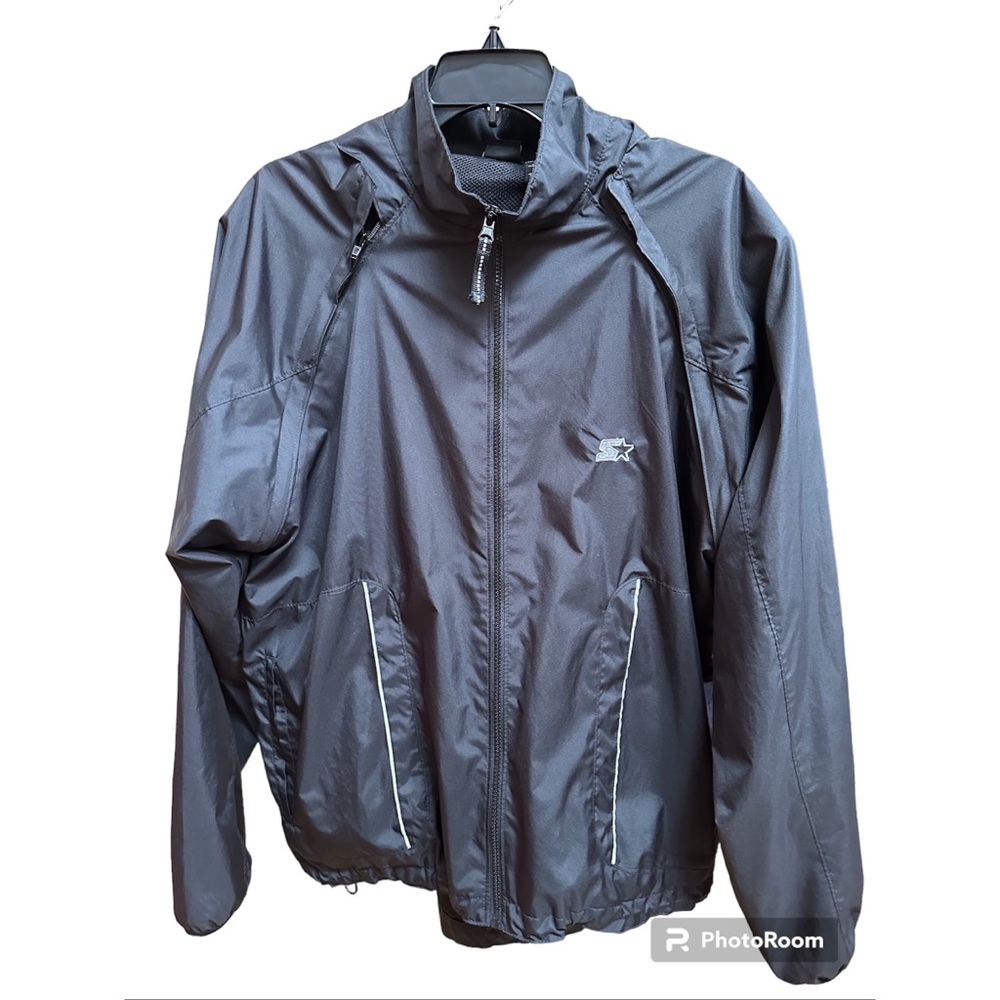 Starter Men's Windbreaker Jacket in Black with Zip off Sleeves, Y2K, L